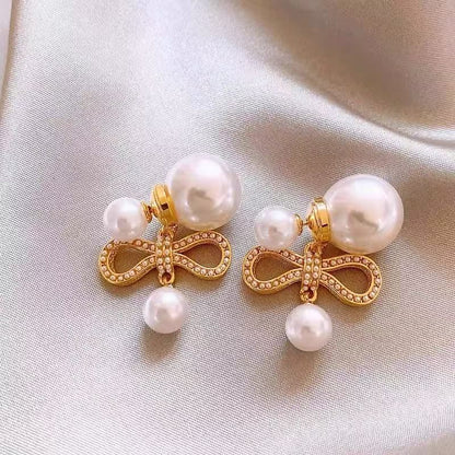 Drop Bow Alloy Faux Earring Pearl