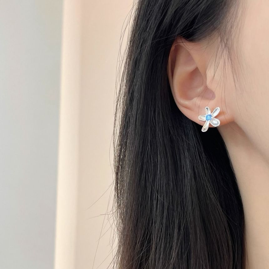 Rhinestone Floral Stud Alloy Earring