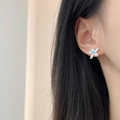 Rhinestone Floral Stud Alloy Earring