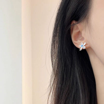 Rhinestone Floral Stud Alloy Earring
