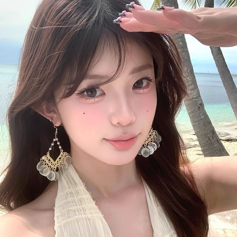 Earring Chandelier Shell Alloy Disc