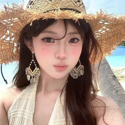 Earring Chandelier Shell Alloy Disc