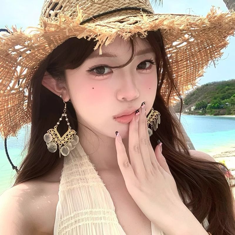 Earring Chandelier Shell Alloy Disc