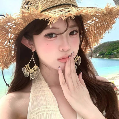 Earring Chandelier Shell Alloy Disc