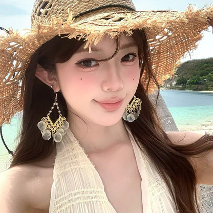 Earring Chandelier Shell Alloy Disc