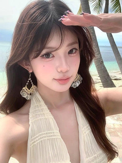 Earring Chandelier Shell Alloy Disc