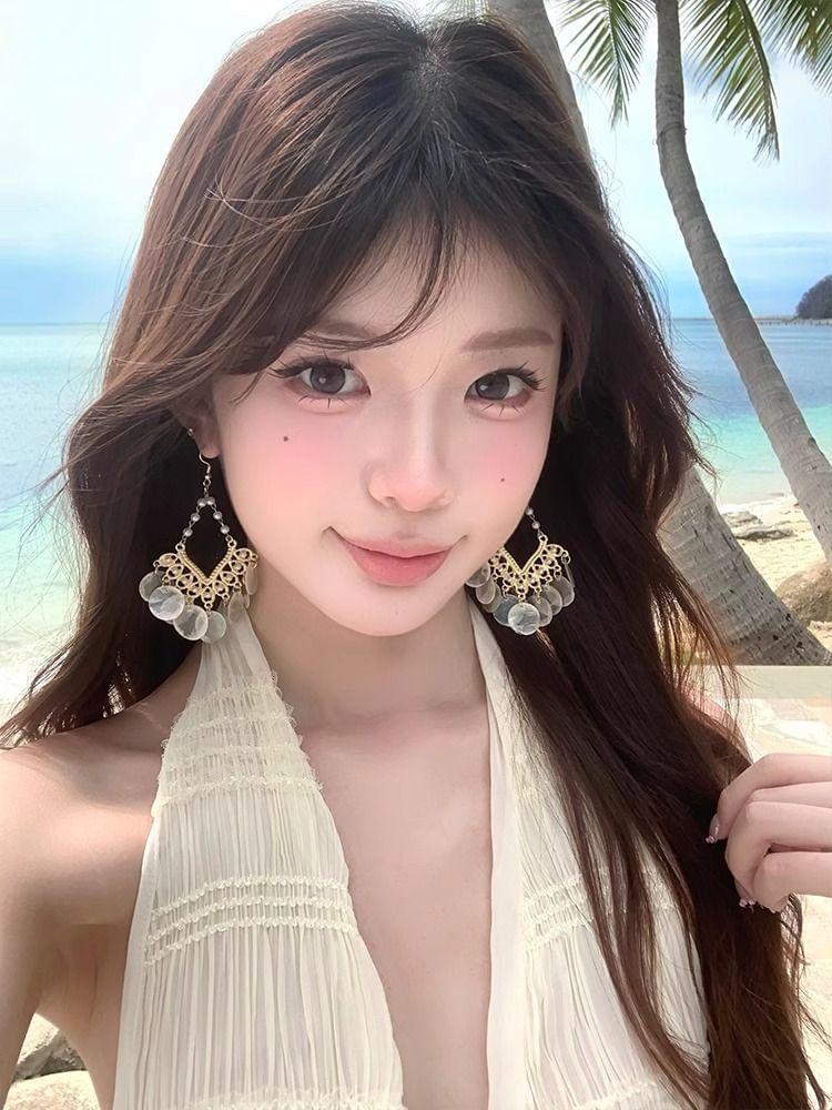 Earring Chandelier Shell Alloy Disc