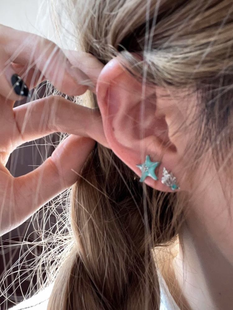 Stud Earring Starfish Alloy Asymmetrical
