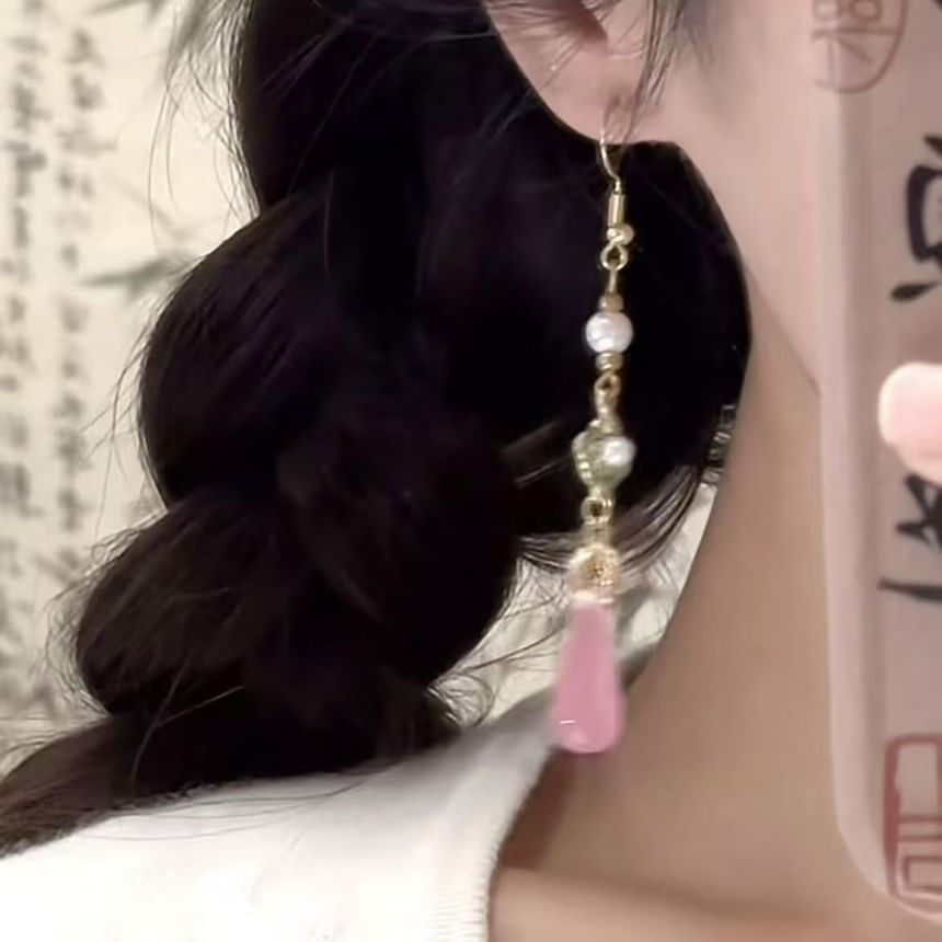 Earring Pearl Alloy Dangle Gemstone Faux