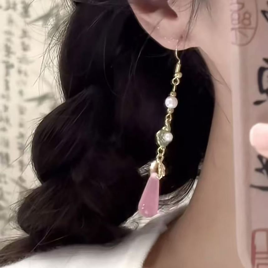 Earring Pearl Alloy Dangle Gemstone Faux