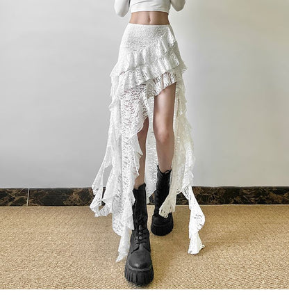 Solid Maxi Skirt with Side Slit at High Waist