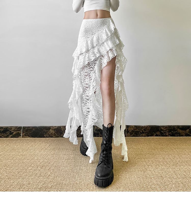 Solid Maxi Skirt with Side Slit at High Waist