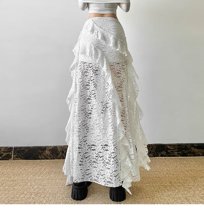 Solid Maxi Skirt with Side Slit at High Waist