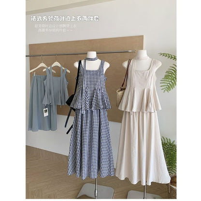 Sleeveless Square Neck Peplum Top & High Waist Maxi A-Line Skirt Ensemble