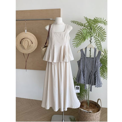Sleeveless Square Neck Peplum Top & High Waist Maxi A-Line Skirt Ensemble