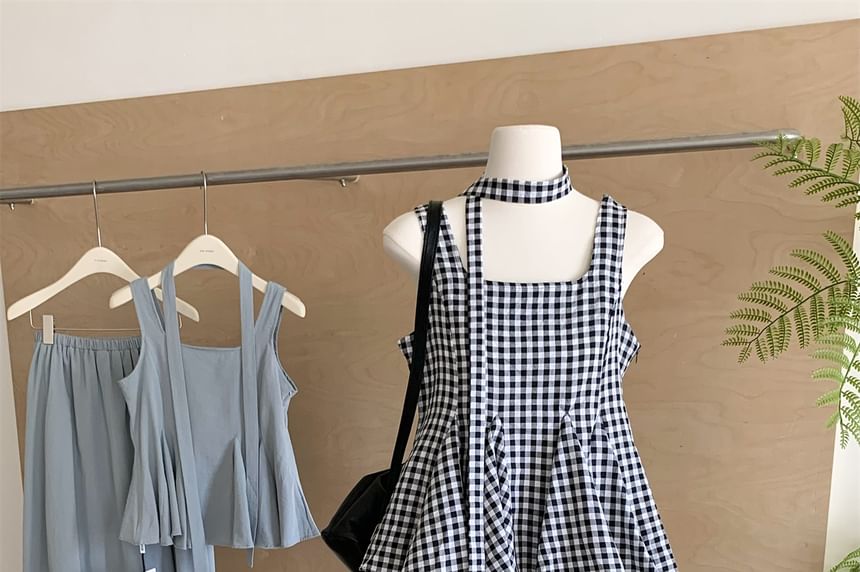Sleeveless Square Neck Peplum Top & High Waist Maxi A-Line Skirt Ensemble