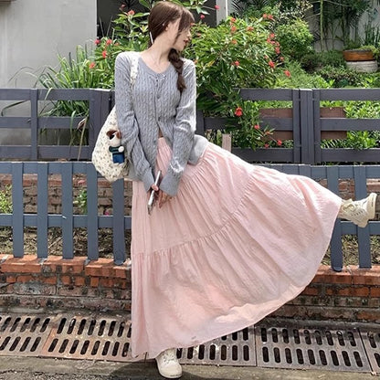 Smooth Midi A-Line Skirt with Elevated Waistband