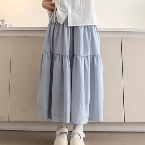Smooth Midi A-Line Skirt with Elevated Waistband