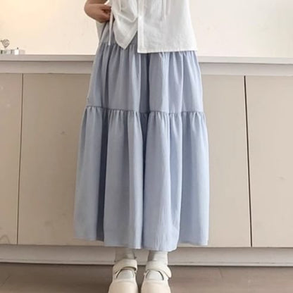 Smooth Midi A-Line Skirt with Elevated Waistband