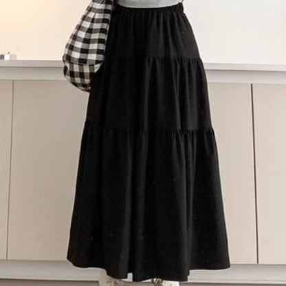 Smooth Midi A-Line Skirt with Elevated Waistband