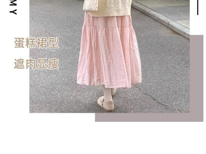 Smooth Midi A-Line Skirt with Elevated Waistband