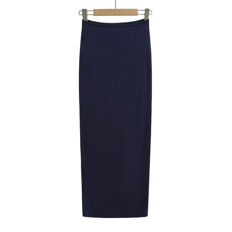 Plain High Waist Pencil Maxi Skirt