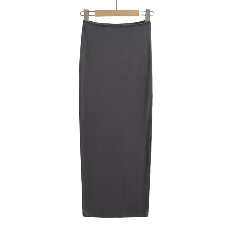 Plain High Waist Pencil Maxi Skirt