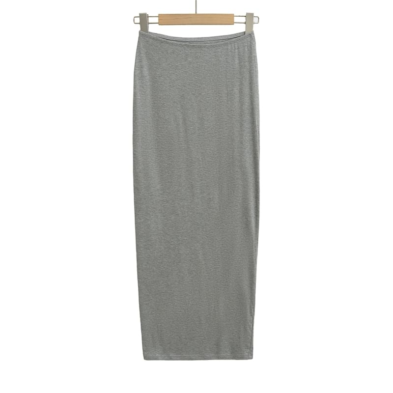 Plain High Waist Pencil Maxi Skirt