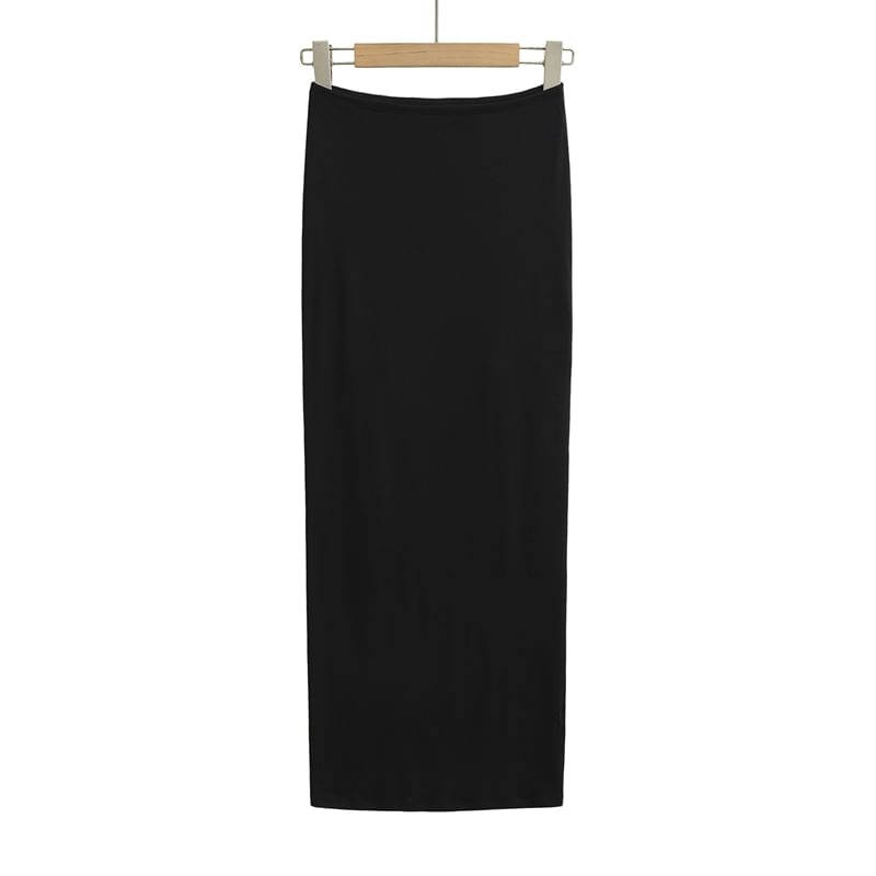 Plain High Waist Pencil Maxi Skirt