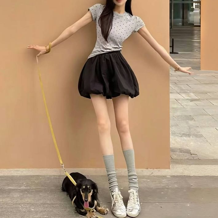 Plain High Waist Mini A-Line Skirt