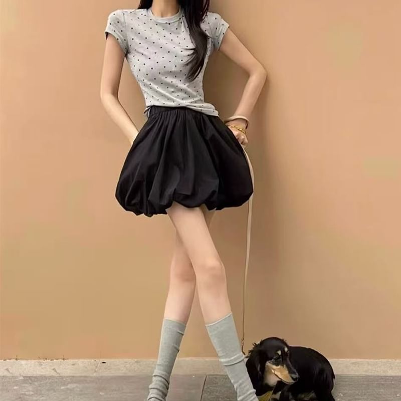 Plain High Waist Mini A-Line Skirt