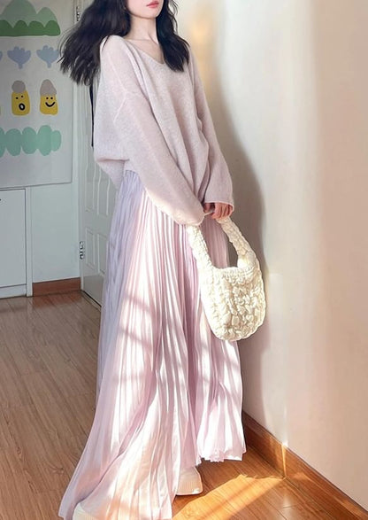 Pleated High Waist Maxi A-Line Skirt
