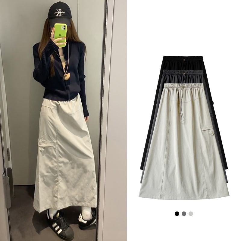 Plain High Rise Maxi A-Line Skirt