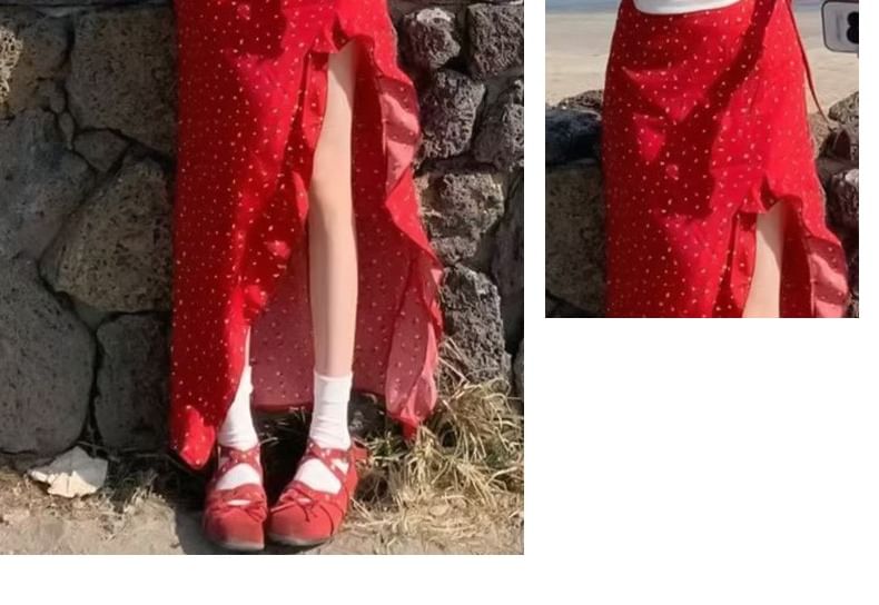 Dotted Asymmetrical High Rise Maxi Skirt
