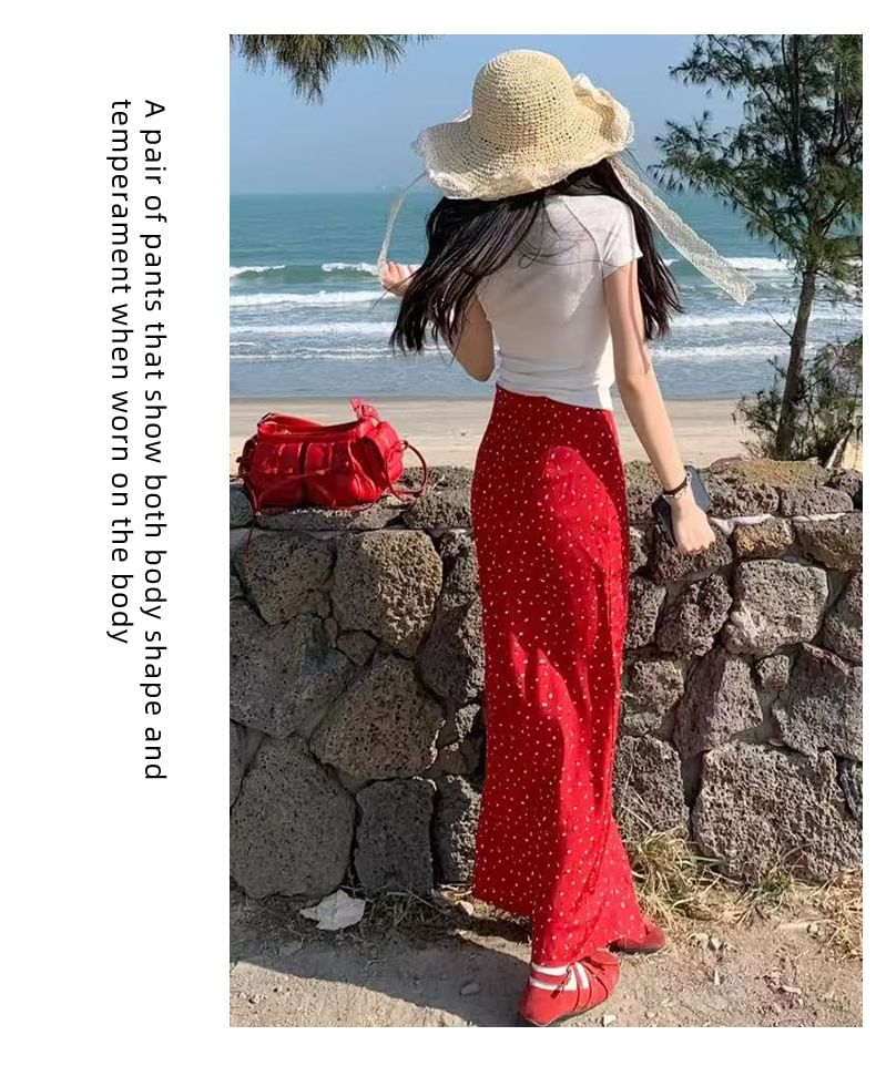 Dotted Asymmetrical High Rise Maxi Skirt