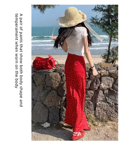 Dotted Asymmetrical High Rise Maxi Skirt