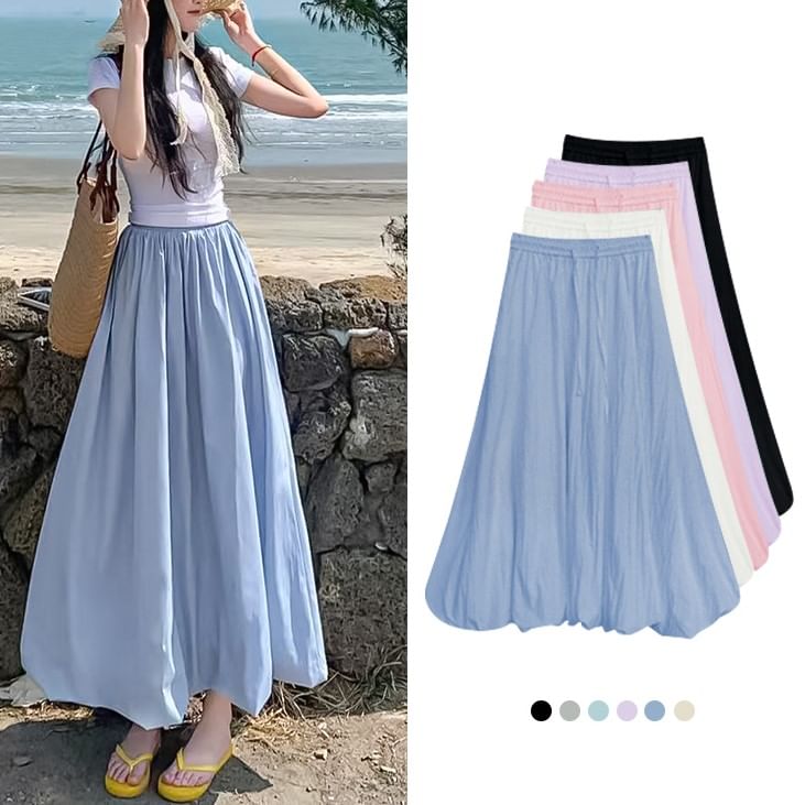 Plain High Rise Maxi A-Line Skirt with Multiple Patterns