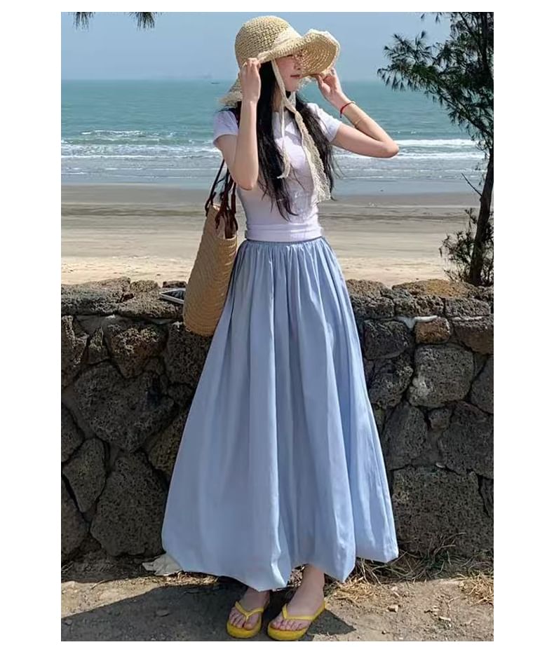 Plain High Rise Maxi A-Line Skirt with Multiple Patterns