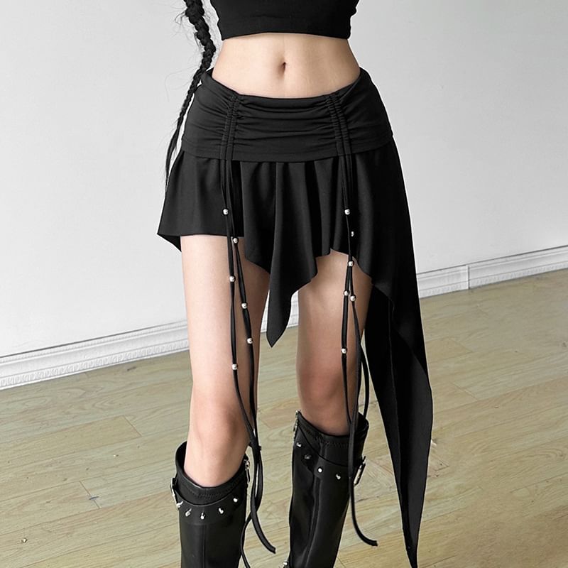 Asymmetrical Ruched Mini Skirt with Smooth Fabric