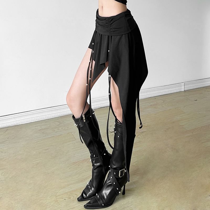 Asymmetrical Ruched Mini Skirt with Smooth Fabric