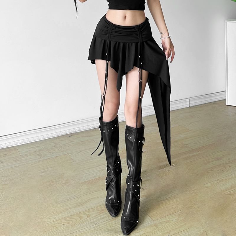 Asymmetrical Ruched Mini Skirt with Smooth Fabric