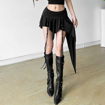 Asymmetrical Ruched Mini Skirt with Smooth Fabric