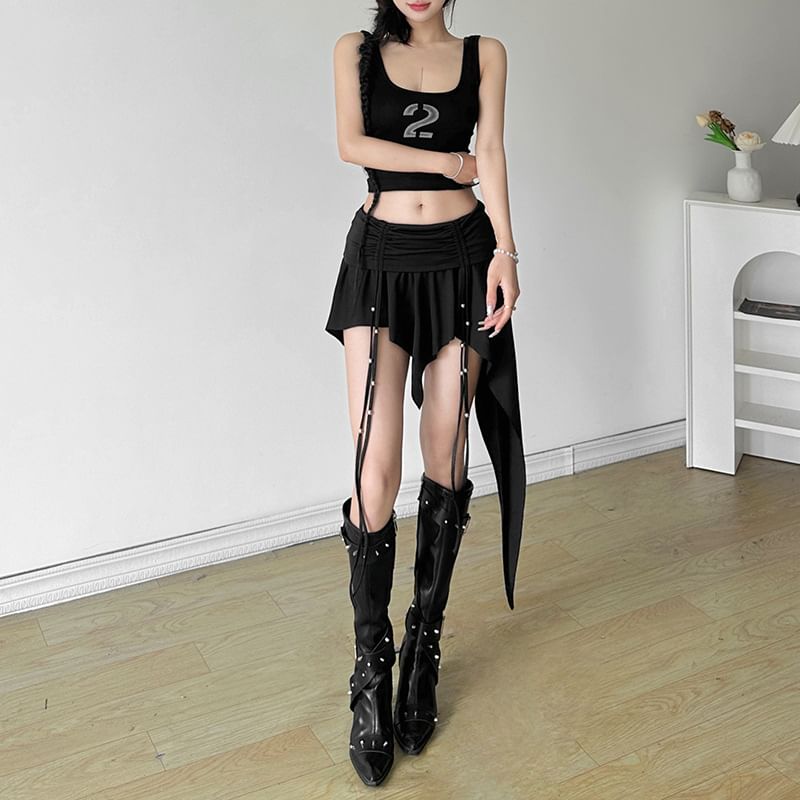 Asymmetrical Ruched Mini Skirt with Smooth Fabric
