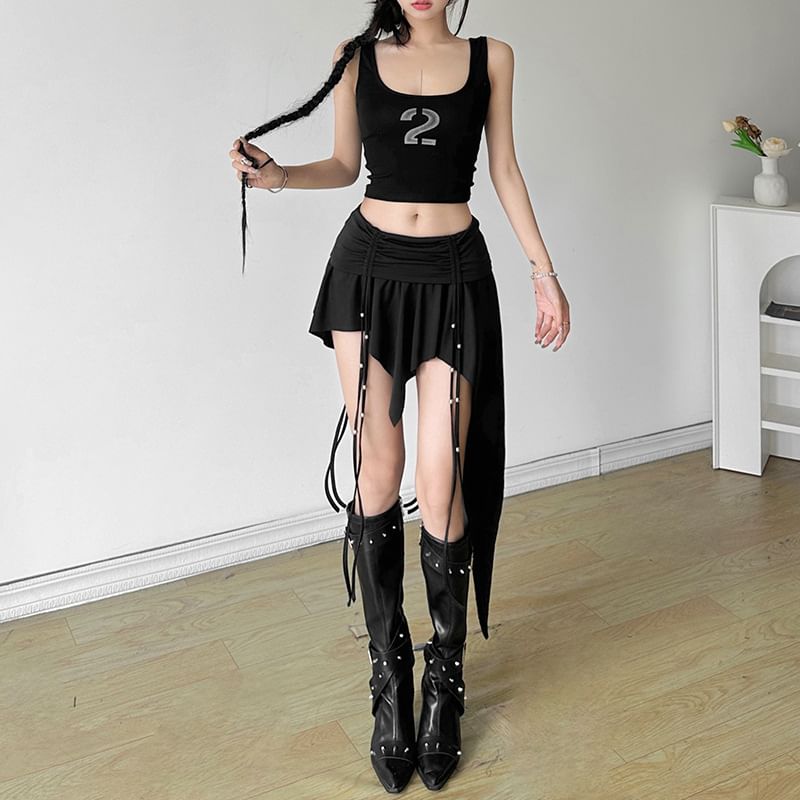 Asymmetrical Ruched Mini Skirt with Smooth Fabric