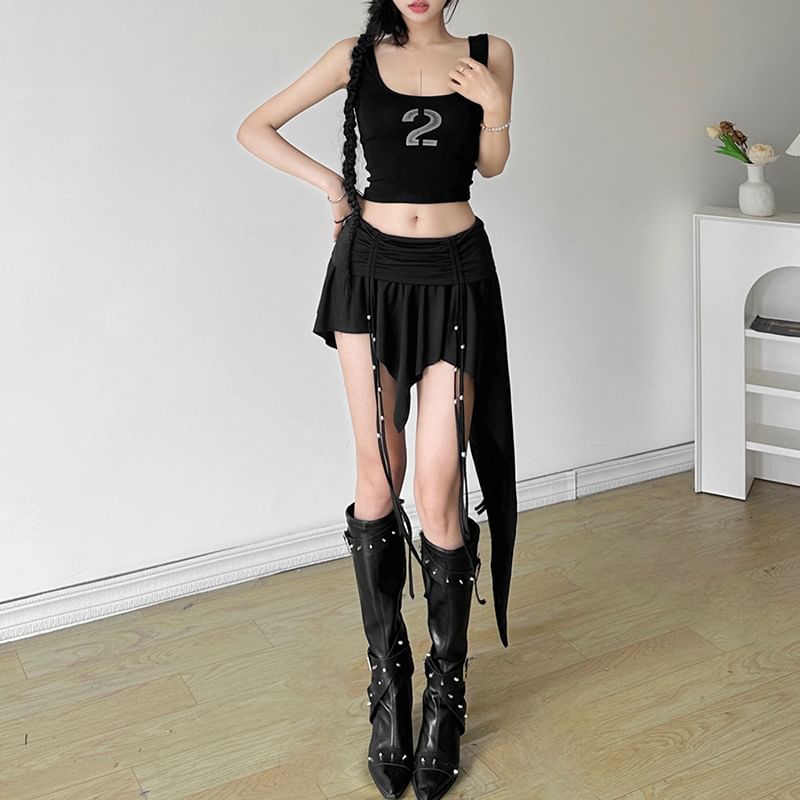 Asymmetrical Ruched Mini Skirt with Smooth Fabric