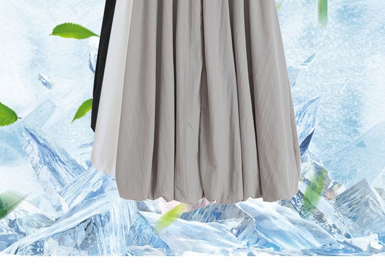 Bubble Hem Midi Skirt with Elastic Waistband in Solid