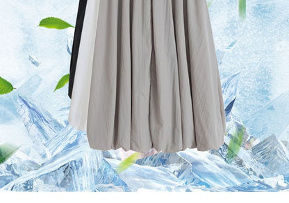 Bubble Hem Midi Skirt with Elastic Waistband in Solid