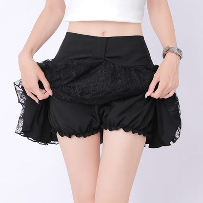 Layered Lace-Trimmed A-Line Mini Skirt at Mid Waist