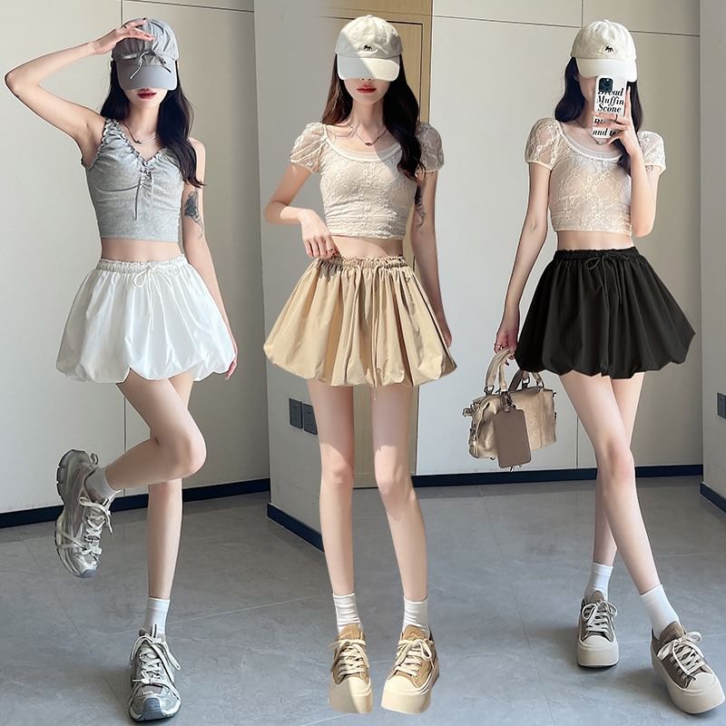 Adjustable Paperbag Waist Mini Skirt in Solid Tone