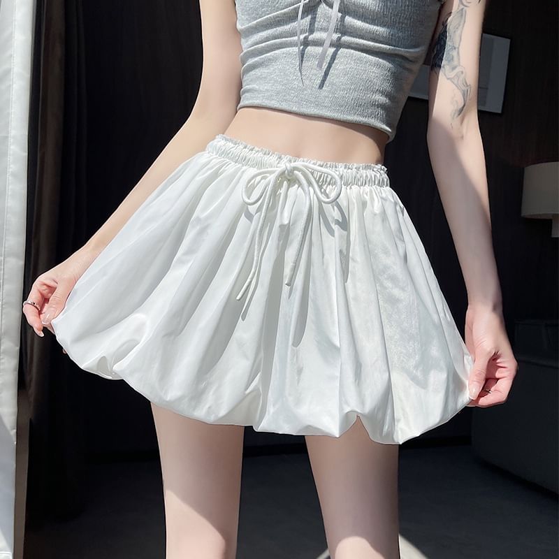 Adjustable Paperbag Waist Mini Skirt in Solid Tone